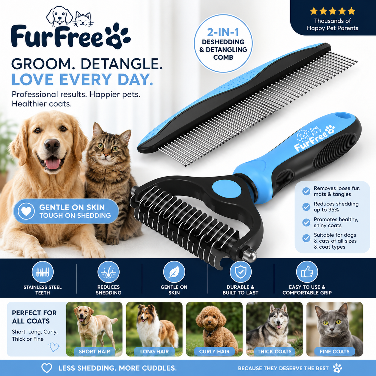 Deshedding Rake & Comb Set